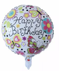 GLOBO CIRCULO 18´ HAPPY BIRTHDAY MARIPOSA