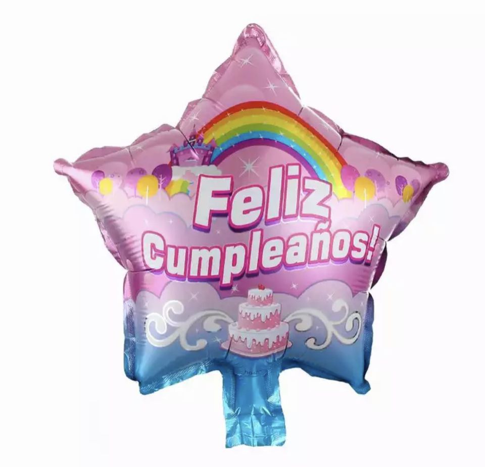 GLOBO ESTRELLA 10´ FELIZ CUMPLEAÑOS CON ARCO IRIS