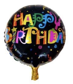 GLOBO CIRCULO 18´ HAPPY BIRTHDAY NEGRO CON LETRAS DE COLORES