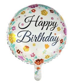 GLOBO CIRCULO 18´ HAPPY BIRTHDAY CON MUCHAS FLORES
