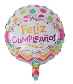 GLOBO CIRCULO 18´ FELIZ CUMPLEAÑOS AMARILLO ROSA Y VERDE