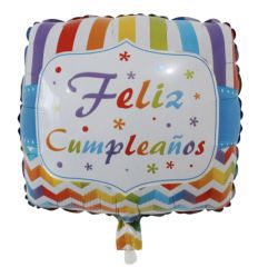 GLOBO CUADRADO 18´ FELIZ CUMPLEAÑOS RAYAS AZUL