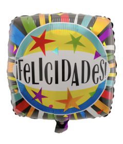 GLOBO CUADRADO 18´ FELIZ CUMPLEAÑOS RAYAS MULTICOLOR