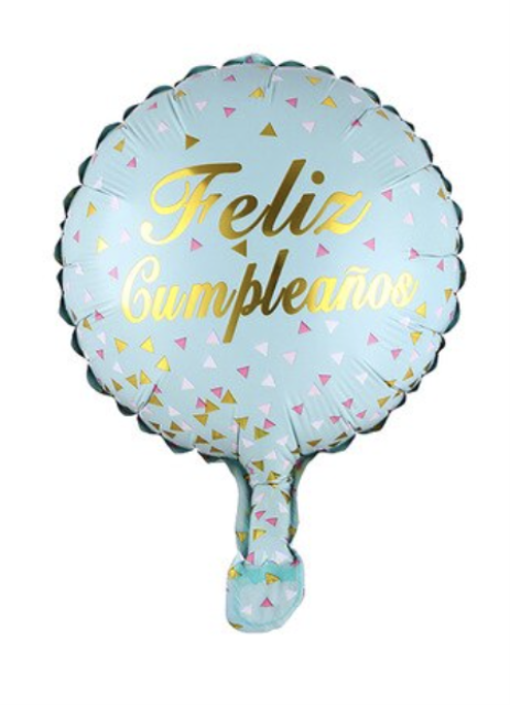 10´globo palito cumpleaños azul triangulos dorados
