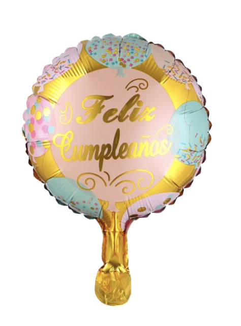 10´globo palito cumpleaños dorado