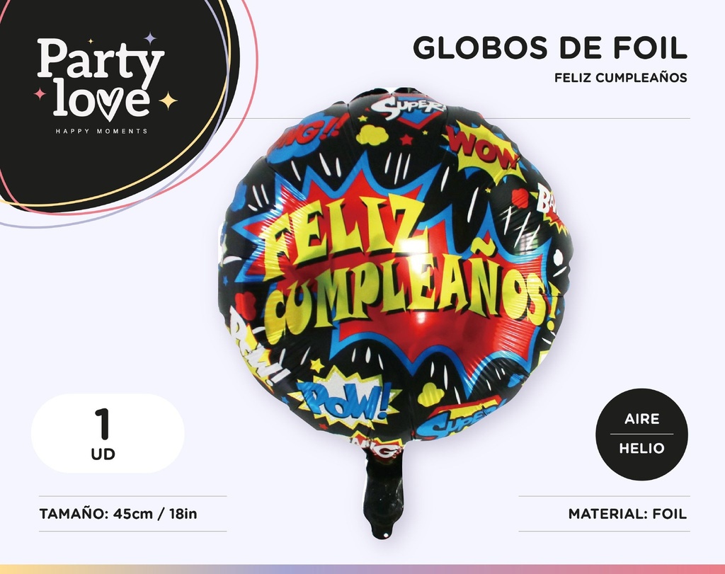 GLOBO FOIL CUMPLE COMIC 18"