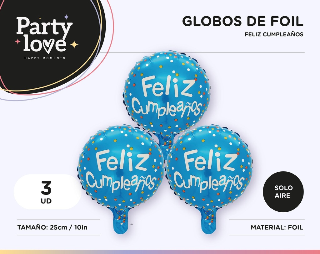 GLOBO FOIL CUMPLE AZUL  PUNTOS 10" 3 UDS SOLO AIRE