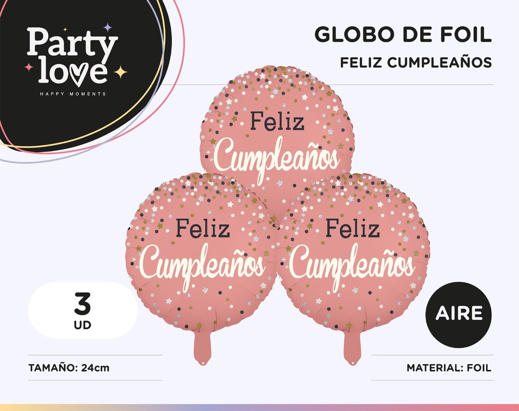GLOBO CUMPLE ROSA PUNTOS 10" 3 UDS SOLO AIRE