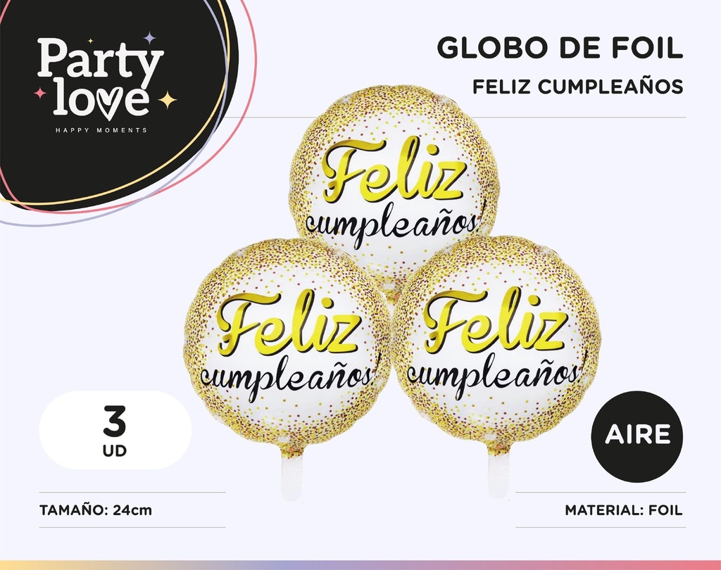 GLOBO CUMPLE PUNTOS DORADO 10" 3 UDS SOLO AIRE
