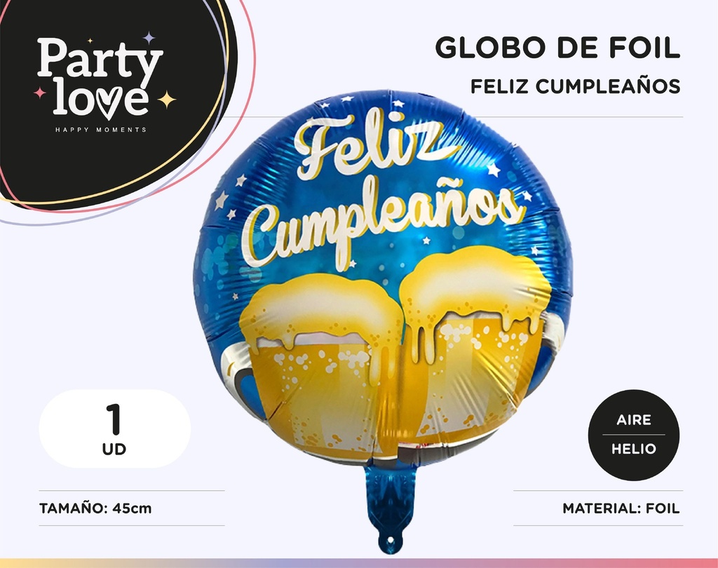 GLOBO FELIZ CUMPLEAÑOS CERVEZA 45CM