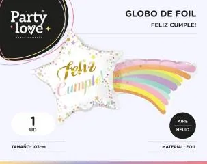 [1129] GLOBO ESTRELLA PASTEL FELIZ CUMPLE 103CM