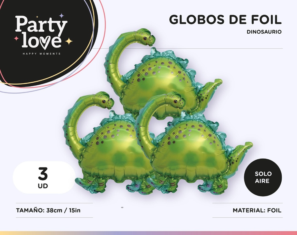 GLOBO FOIL DINOSAURIO VERDE 38X29  3UDS SOLO AIRE