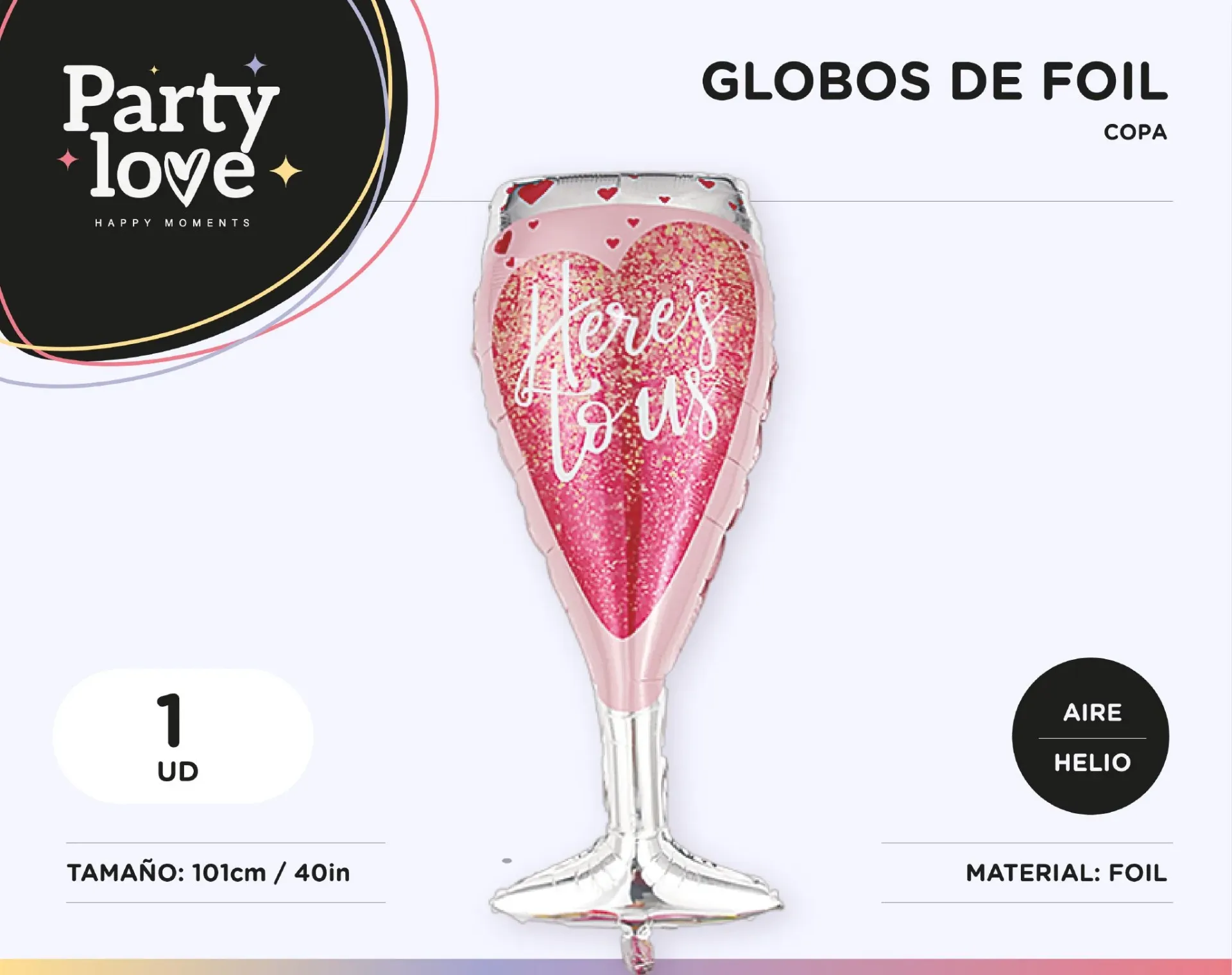 [9875] GLOBO FOIL COPA ROSA HERE´S TO US 40"