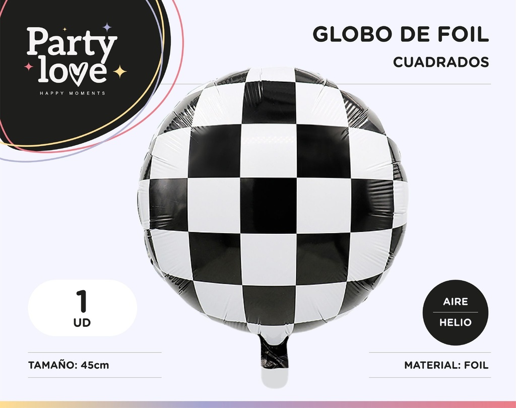 GLOBO CUADRADOS BLANCOS Y NEGROS 45CM