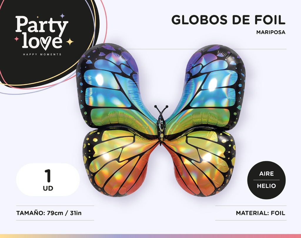 GLOBO FOIL MARIPOSA MULTICOLOR 79X73CM