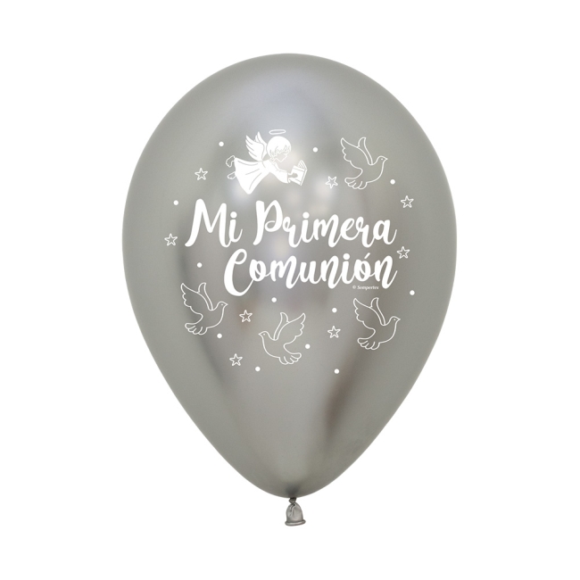 G LATEX REFLEX PLATA 1ª COMUNION PALOMAS 30cm (12)