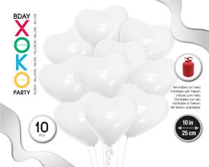 GLOBOS CORAZONES 10PC 10"/25CM BLANCO