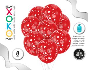 [55128] GLOBOS LATEX ROJO 8PC 30CM/2.8G CORAZON