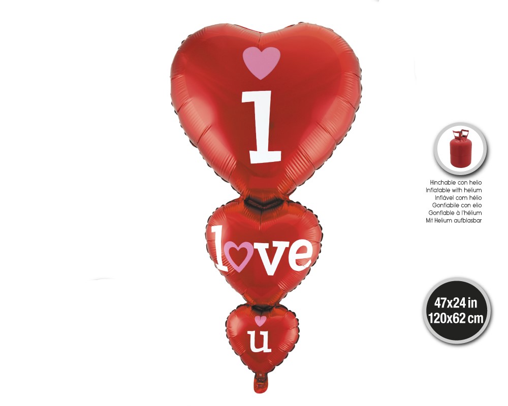 GLOBO FOIL 3 CORAZONES I LOVE U (sin helio)