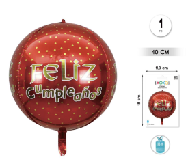 GLOBO FOIL ESFERA 40 CM FELIZ CUMPLE ROJO