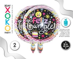 GLOBO MYLAR 2PC FELIZ CUMPLE 18PULG