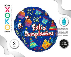 GLOBO MYLAR 2PC FELIZ CUMPLE 18PULG