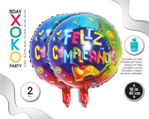 GLOBO MYLAR 2PC FELIZ CUMPLE 18PULG PIXEL