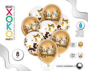 SET ORO PRINT FELIZ C 8PC GLOBOS