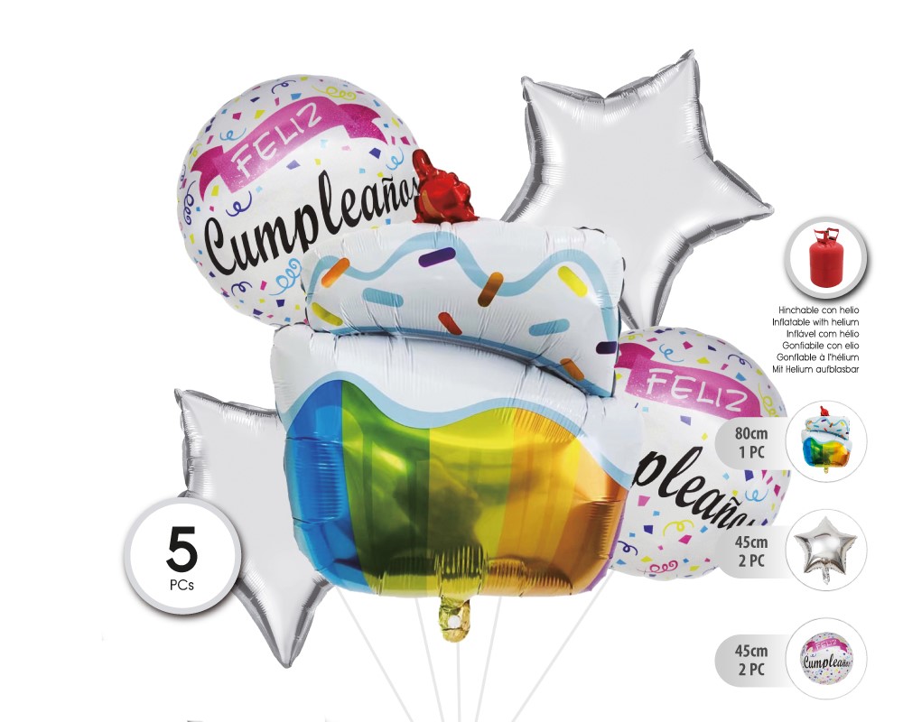 SET GLOBO MYLAR TARTA 5PC