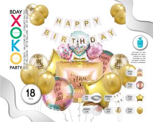 SET GLOBOS CON BANNER FELIZ C 18PC REGALO