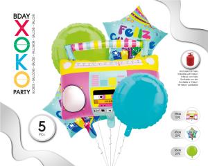 SET GLOBO MYLAR GRABADORA 5PC