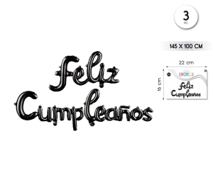 PACK GLOBO MYLAR FELIZ CUMPLEAÑOS NEGRO