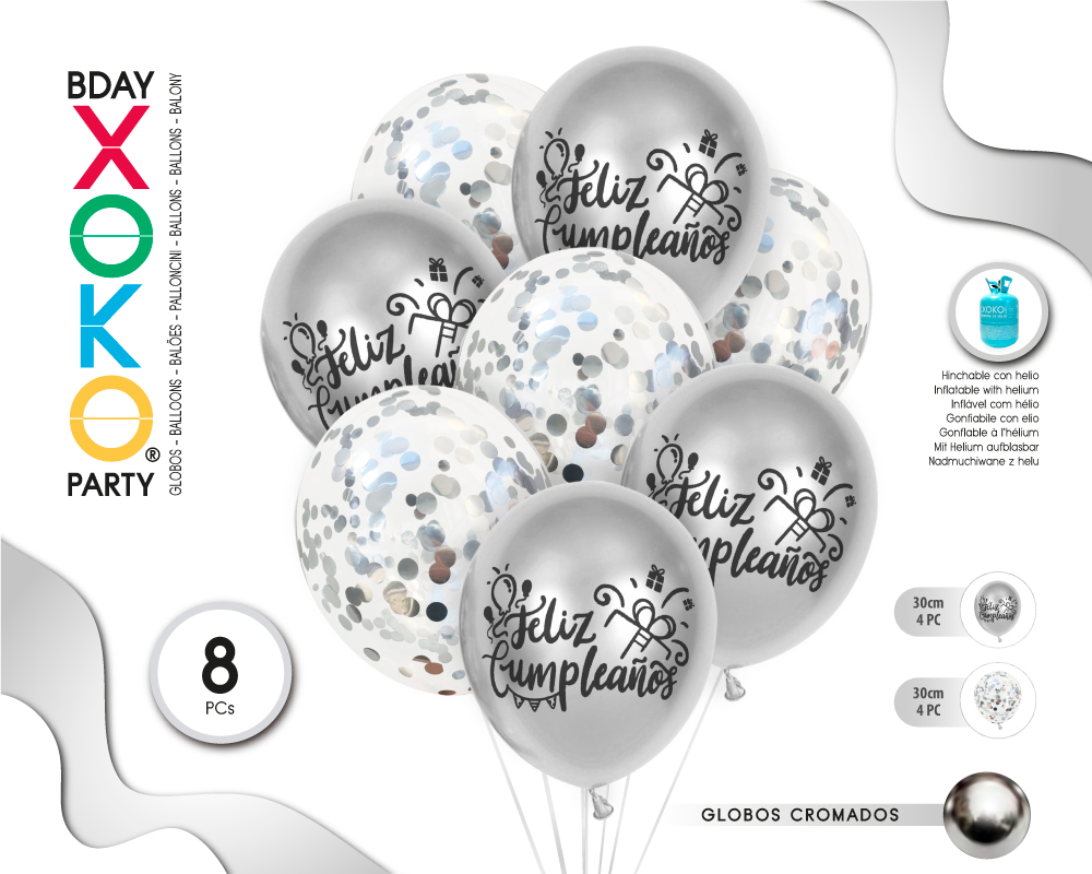 SET PLATA PRINT FELIZ C 8PC GLOBOS
