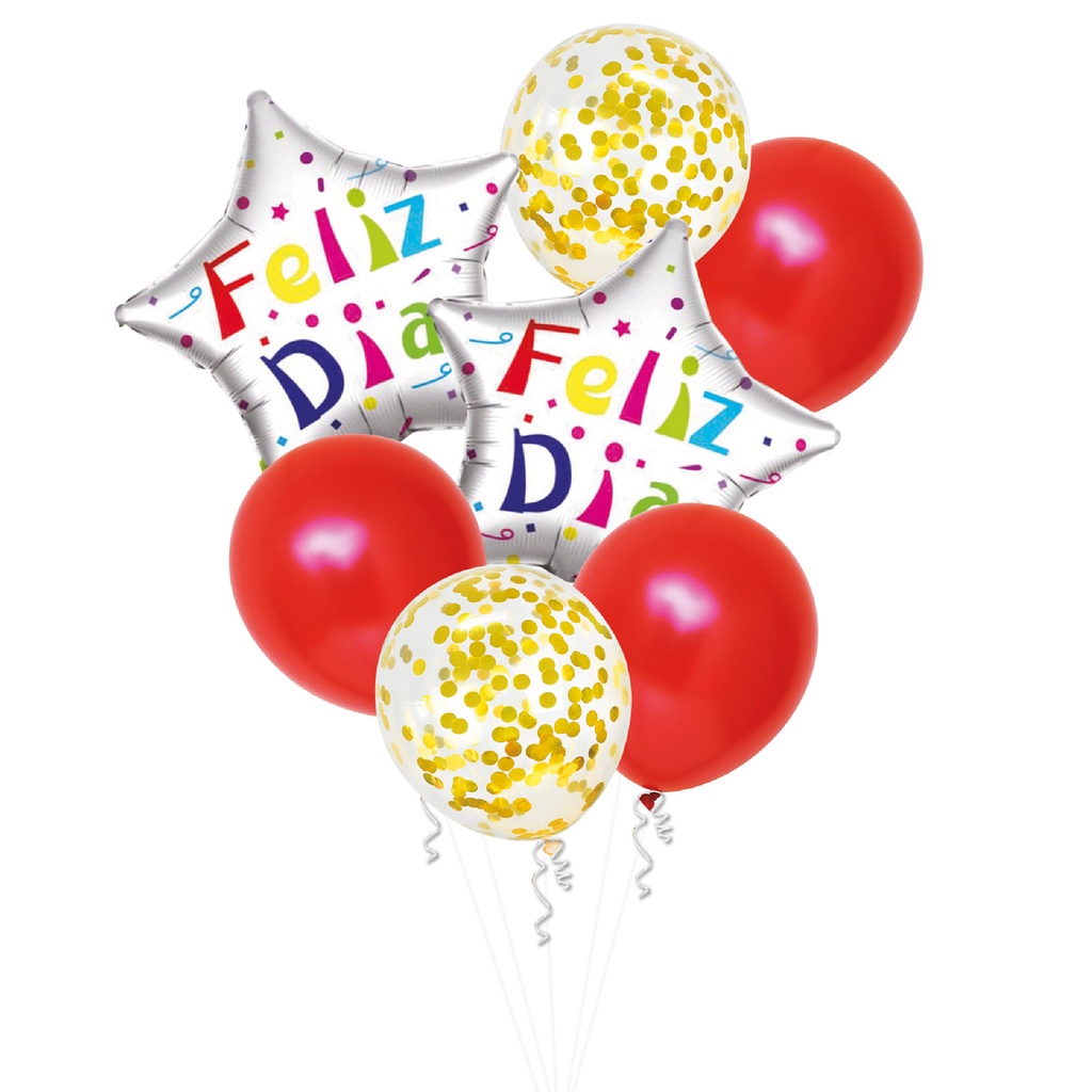 SET GLOBO FELIZ DIA ROJO/BL 7PC (SIN HELIO)