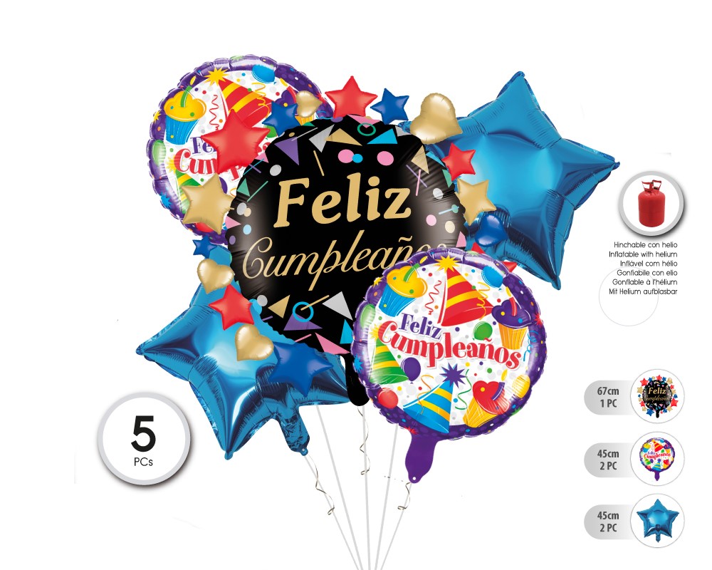 SET GLOBO MYLAR ESTRELLAS BRILLANTES 5PC (SIN HELIO)