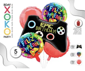 [55578] SET GLOBO MYLAR MANDO DEL JUEGO 5PCC (SIN HELIO)
