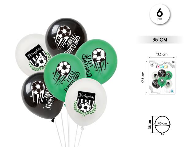 GLOBO LATEX PRINT FUTBOL FELIZ CUMPLE 6PCS