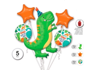 SET GLOBO MYLAR DINOSAURIO 5PC (DINO NO SUBE)
