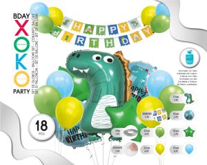 SET GLOBOS CON BANNER FELIZ C 18PC DINO