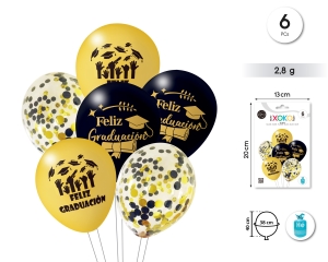 GLOBO LATEX PRINT 12"/2.8g GRADUACIÓN 6PC