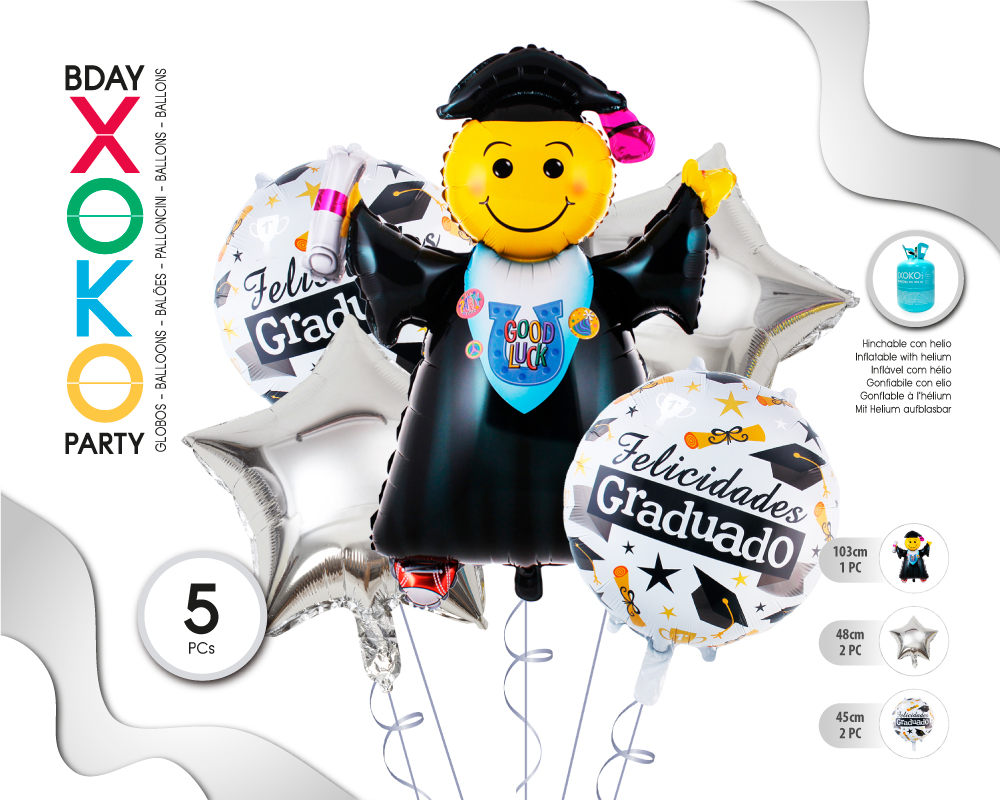 SET GLOBO MYLAR GRADUACION 5PC