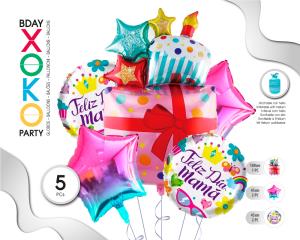 SET GLOBO MYLAR REGALO FELIZ DIA MADRE 5PC