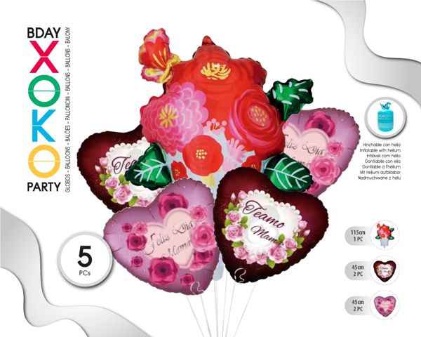 SET GLOBO MYLAR 5PC MADRE FLORES
