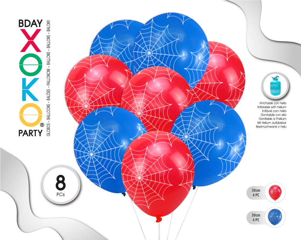 GLOBOS LATEX PRINT  8PC 30CM/2.8G SPIDERWEB