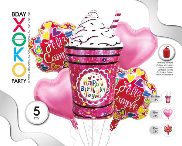 SET GLOBO MYLAR FRAPPE HELADO 5PC