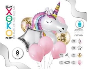 SET GLOBO MYLAR 8PC UNICORNIO