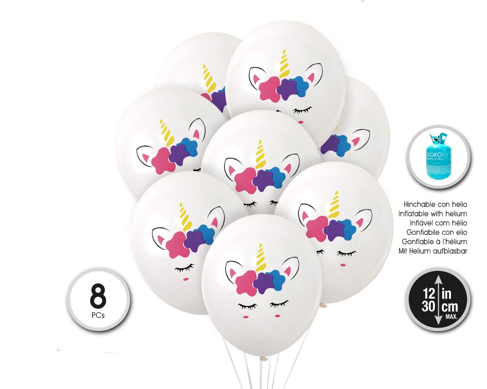 GLOBOS LATEX BLANCO 8PC 30CM/2.8G UNICORN