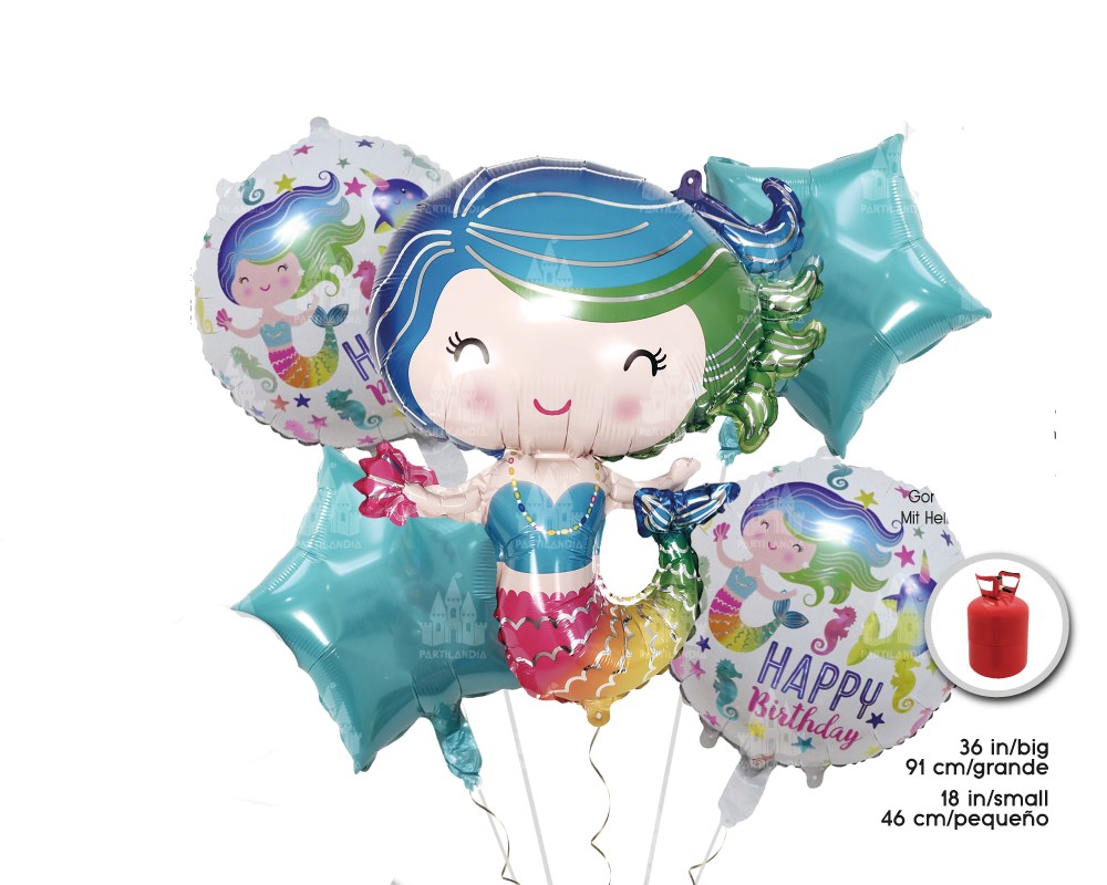 SET GLOBO MYLAR MERMAID 5PC (SIN HELIO)