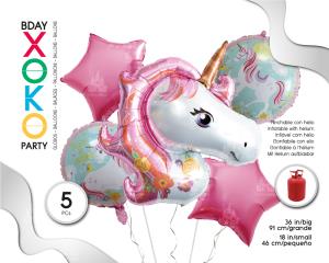 SET GLOBO MYLAR UNICORN 5PC (SIN HELIO)