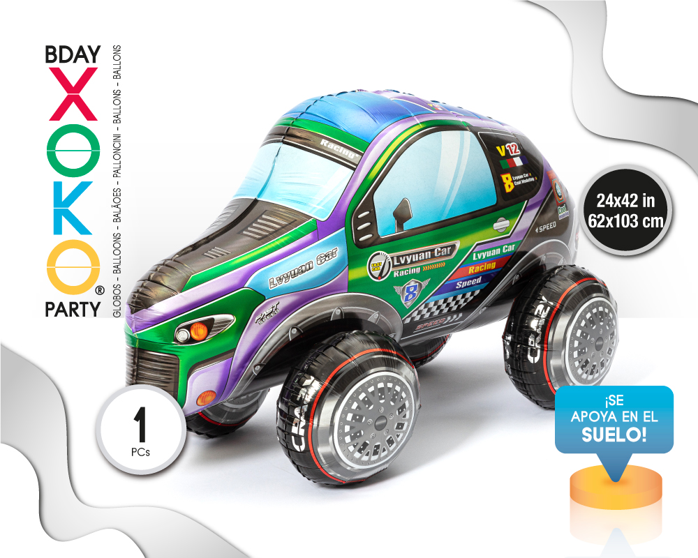 GLOBO MYLAR COCHE CARRERA F8 62*103CM